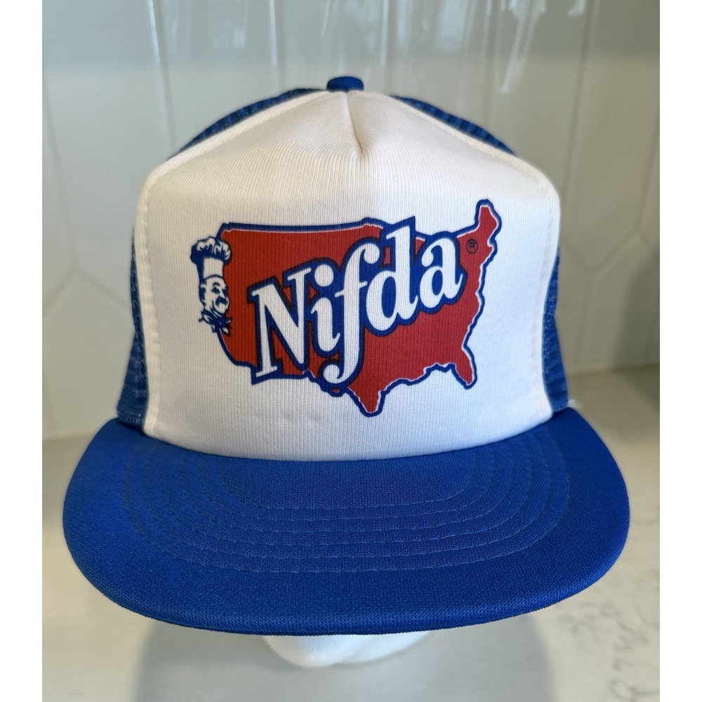 Vintage Nifda Hat Snapback Trucker‎ Cap Mens Blue White 80s Foods USA Kap II